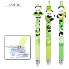Авторучка со стираемыми чернилами гелевая : "ПАНДА"; зелёный с рисунком корпус ассорти JD-5515C
