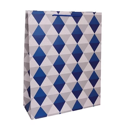 Dream cards Пакет подарочный с мат.лам. и глиттером 31х40х12см (XL) Стильные ромбы, синие, 210 г ПКП-2648