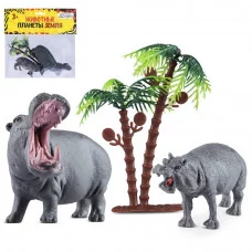 ТМ "КОМПАНИЯ ДРУЗЕЙ", серия "Животные планеты Земля", набор "Мама и малыш" Бегемоты 2 шт (3 предмета) 8,5-10 см в/п 21х20 см JB0211760