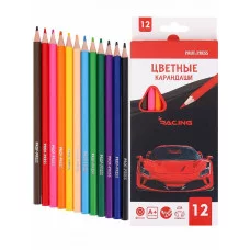 Карандаши цветн пластик 2М,набор гексаг. 12цв. КРАСНОЕ АВТО (КЦ-9303) гриф.d=3,0mm, КЦ-9303
