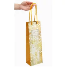 Пакет подарочный с мат.лам. 12х36х8,5 см (Bottle) Золотистый 157г ППК-2269