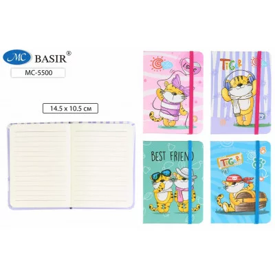 Блокнот детский на резинке ТИГРЫ яркая, цветная обложка А6 7БЦ линия МС-5500