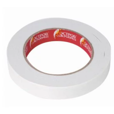 Клейкая двухсторонняя лента 19 мм х 5 м, НА ВСПЕНЕННОЙ ОСНОВЕ 1 мм, прочная, ОСТРОВ СОКРОВИЩ, 606420