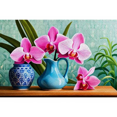 Алмаз мозаика (класс.) 30х40 см, с подр., с полн. заполн. (30цв) Цветы орхидеи (Арт. НД-0565)