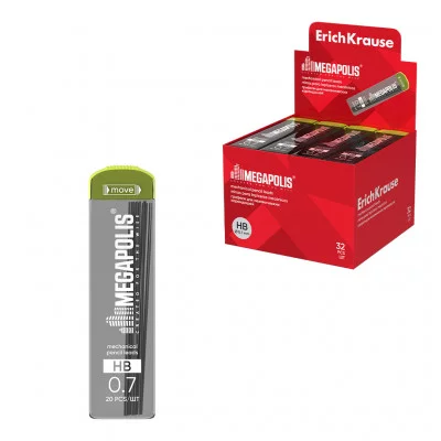 Грифели ErichKrause MEGAPOLIS Concept для механических карандашей 0.7 мм, HB 26611