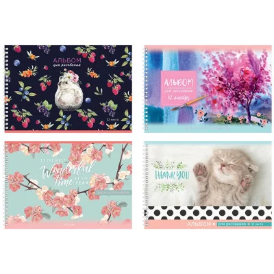 Альбом для рисования А4 гребень 32л MIX - Девочки (ассорти) АР4гр32 8778 Аль3429