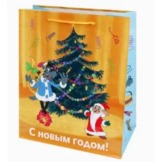 Пакет подар. с глянц.лам. 26.4*32.7*13.6см(L)"Заяц и волк у ёлки" 157г Ну-Погоди! ППК-2923