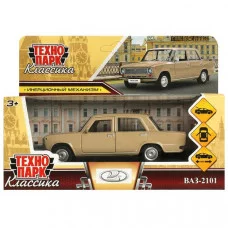 Машина металл ваз-2101 длина 12 см, двери, багаж, инерц, бежевый, кор. Технопарк 2101-12-BG