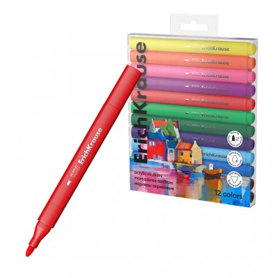 Маркеры акриловые ErichKrause Art Spirit c пулевидным наконечником 12 цветов 61839
