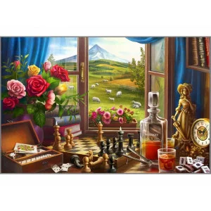 Алмаз мозаика (класс.) 30х40 см, с подр., с полн. заполн. (30цв) Натюрморт с шахматами (Арт.НД-0553)