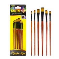 Кисти набор , 6шт, нейлон плоские №2,4,6,8,10,12 9873 Профи-Арт 369593