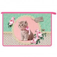 ПТ- 83 Котёнок с бантом -папка д/тетр. А4 на молнии, дизайн двух сторон
