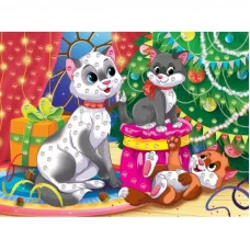 МОЗАИКА ИЗ СТРАЗ. КОШКА С КОТЯТАМИ У ЁЛКИ (Арт. М-1272)