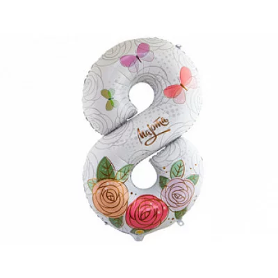 Шар К ЦИФРА 8 40 МАРТА Розы (цена за 1шт.) 1207-3591 11\1605