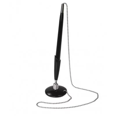 Ручка шариковая настольная BRAUBERG "Стенд-Пен Блэк1", СИНЯЯ, цепочка, корпус черный, линия письма 0,5 мм, 140889