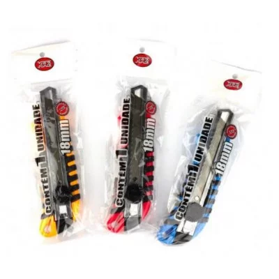 Нож канцелярский Alingar 18 мм, усиленный, с металл. напр.,с мех. фиксацией лезвия, мягкие вставки, пластик корпус, ассорти AL6655