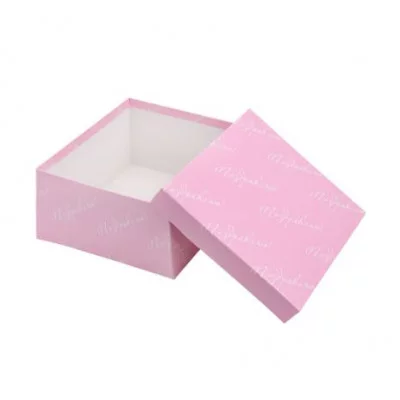 Коробка квадратная подарочная  1 шт розовая с надписью "Поздравляю" 12 х 12 х 6 см см РазборПП-4540