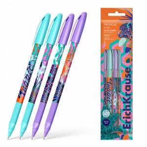 Набор из 4 ручек шариковых ErichKrause U-109 Stick&Grip Tropical 1.0, Ultra Glide Technology, цвет чернил синий (в пакете) 61104