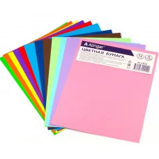Бумага цветная Alingar, А4, немелованная, двухсторонняя, 12 листов, 12 цветов, (8 цв.стандарт + 4 цв.пастель) пакет с клеевым клапаном AL6818