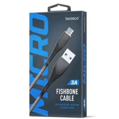 Кабель BoraSCO (38500) Fishbone micro USB серый, 1 м, 3A, 4627174894684