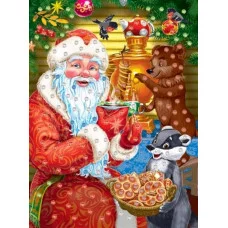 МОЗАИКА ИЗ СТРАЗ. ЧАЕПИТИЕ С ДЕДОМ МОРОЗОМ (Арт. М-1270)