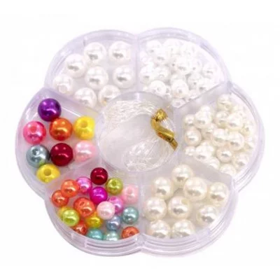 Набор для создания украшений-бусины Alingar, 80х80х12 мм, "Pearl", 1 вид бусин, 1х1,1 м леска, пластик. пенал AL12867