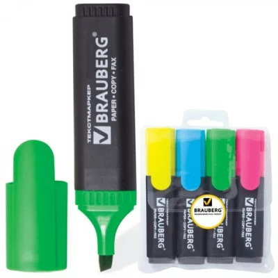 Набор текстовыделителей BRAUBERG 4 шт., АССОРТИ, "Contract", линия 1-5 мм, 150394