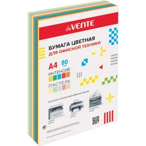 Бумага цветная А4 80г/м2 MIX пастель+интенсив 250л 10цв*25л DEVENTE 2072202 461106