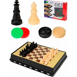 Игра настольная 4 в 1. ШАХМАТЫ, ШАШКИ, НАРДЫ и ПЯТНАШКИ (Арт. 318000) 318000