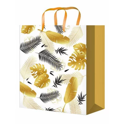 Пакет подарочный с глянц.ламинацией 26,4x32,7x13,6 см (L) Золотистые листья, 157 г ПКП-4315