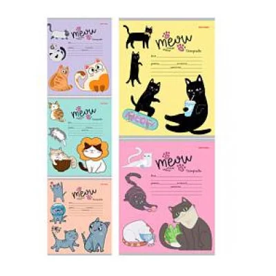 Тетрадь КЛЕТКА 18л. ТАКИЕ РАЗНЫЕ КОТИКИ - 1 (18-5586) цвет.мелов.обл.. 225076