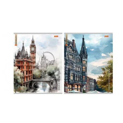 Тетрадь ЛИНИЯ 96л. ГОРОДА В АКВАРЕЛИ (96-9533) обл- мелов.картон, второй блок 96-9533