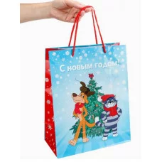Пакет подар.с глянц.лам.26.4*32.7*13.6см(L)"Кот и собака у ёлки"157г Простоквашино ППК-2921