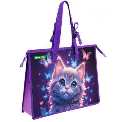 Папка для рисунков и чертежей с регулируемыми ручками BRAUBERG KIDS А3, 1 отделение, карман внутри, "Curious cat", 273414