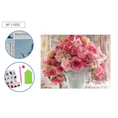 Алмазная мозаика РОЗОВЫЕ ЦВЕТЫ, холст 25х30 см (размер выкладки 20х25 см), ОПП-упаковка M-11505
