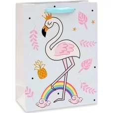 Dream cards Пакет подарочный с матовой ламинацией 26.4х32.7х13.6(L) Фламинго в короне,210 г ПКП-8670