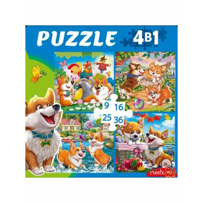 ПАЗЛЫ 4 в 1 ЗАБАВНЫЕ КОРГИ №4 (9,16, 25, 36 эл.) (Арт. П-8386)