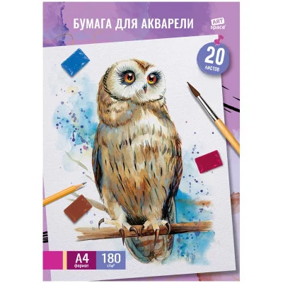 Папка для акварели 20л А4 ArtSpace Сова 180г/м2 328832