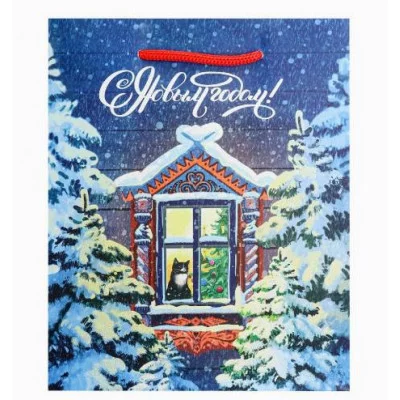 Dream cards Пакет подароч. с мат.лам. и глит. 18х23х10 см (M) Новогодняя ночь 190г ППК-2303