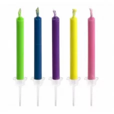 Набор свечей для торта с цветным пламенем Alingar, 6 см, 6 шт., с подставками, ассорти, коробка с европодвесом AL11252