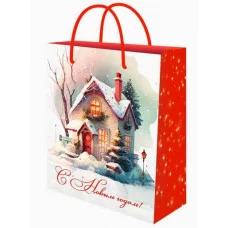 Optima Пакет подарочный с глянц.лам. 18х23х8 см (M) Зимний домик 128г ППК-2312