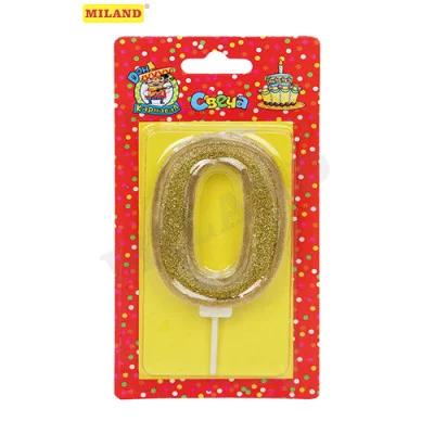 Свеча для торта Золотой глиттер с окантовкой Цифра 0 С-5974