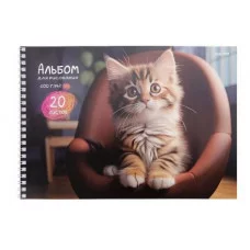 Альбом для рисования А4 20л. ИНТЕРЬЕР С КОТЯТАМИ (20-0999) на гребне, мелов. обл.офсет 20-0999