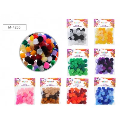 Помпоны декоративные d=2см, 45 шт, ассорти цветов- 8 видов, ОПП-пакет с европодвесом M-4255