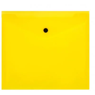 Папка-конверт на кнопке СТАММ А5+, 150мкм, пластик, прозрачная, желтая 355658