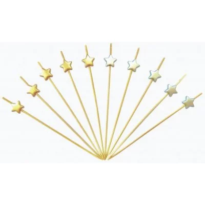 Декоративная пика из бамбука 1шт "Звезда "Золото, Серебро ассорти 120мм. 3806