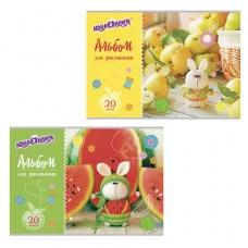 Альбом для рисования А4 20 листов скоба обложка картон ЮНЛАНДИЯ 202х285 мм Вязаный заяц 105050