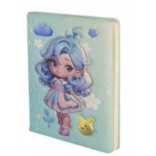 Подарочный блокнот 14,0 см * 21,0 см , 7БЦ, Alingar, PU, поролон, конгрев, эффект 3D, 80л., линия, "Модная малышка", бирюзовый AL11674