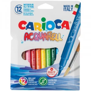 Фломастеры акварельные с кистевым пишущим узлом Carioca "Acquarell", 12цв., смываемые, картон, евро Carioca 245465