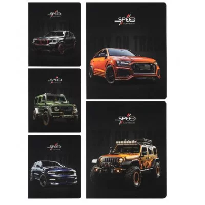 Тетрадь КЛЕТКА 48л. АВТО НА ЧЁРНОМ ФОНЕ (48-5145) цв мел обл, софт-тач 48-5145